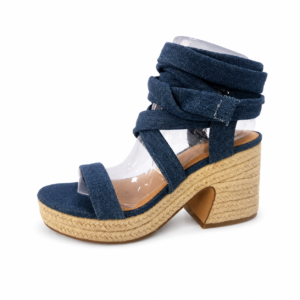 Denim Wrap Ankle Espadrille Platform Block Heel Sandals