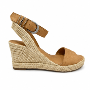 Tan Leather Ankle Strap Espadrille Wedge Sandals