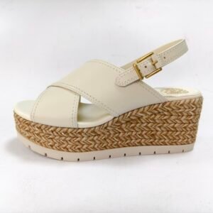Off‑White Crisscross Strap Raffia Wedge Ankle‑Strap Sandals