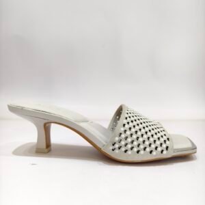 White Rhinestone Square‑Toe Block‑Heel Mules