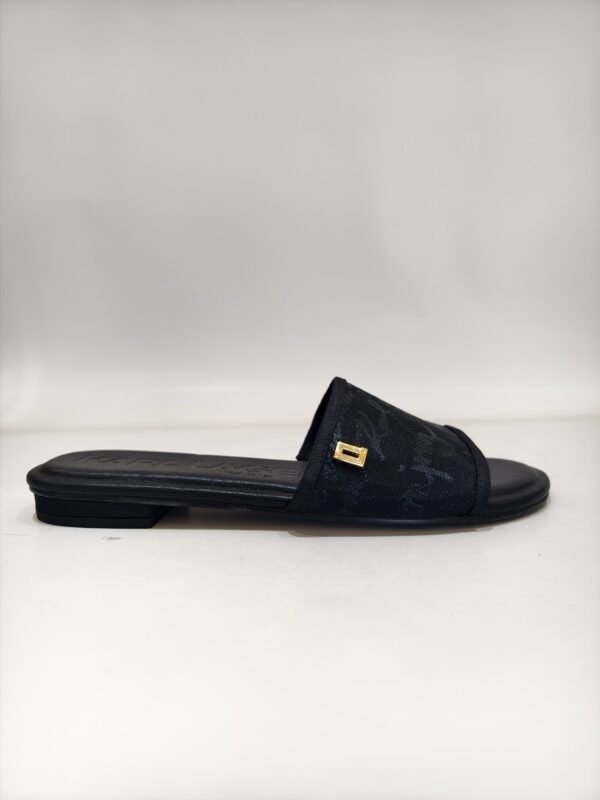Black Embossed Metal‑Ornament Flat Slide