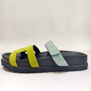 Yellow‑Green Color‑Block Velcro Platform Slide