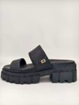Black Metal‑Ornament Platform Toe‑Loop Slide